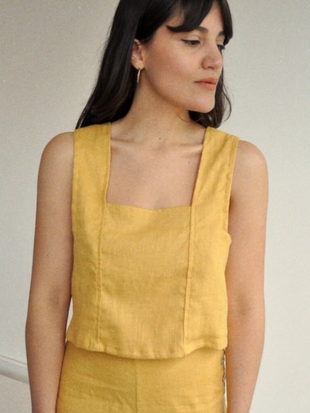 Sugar Candy Mountain Sleeveless Square-Neck Linen Crop Top in Rust